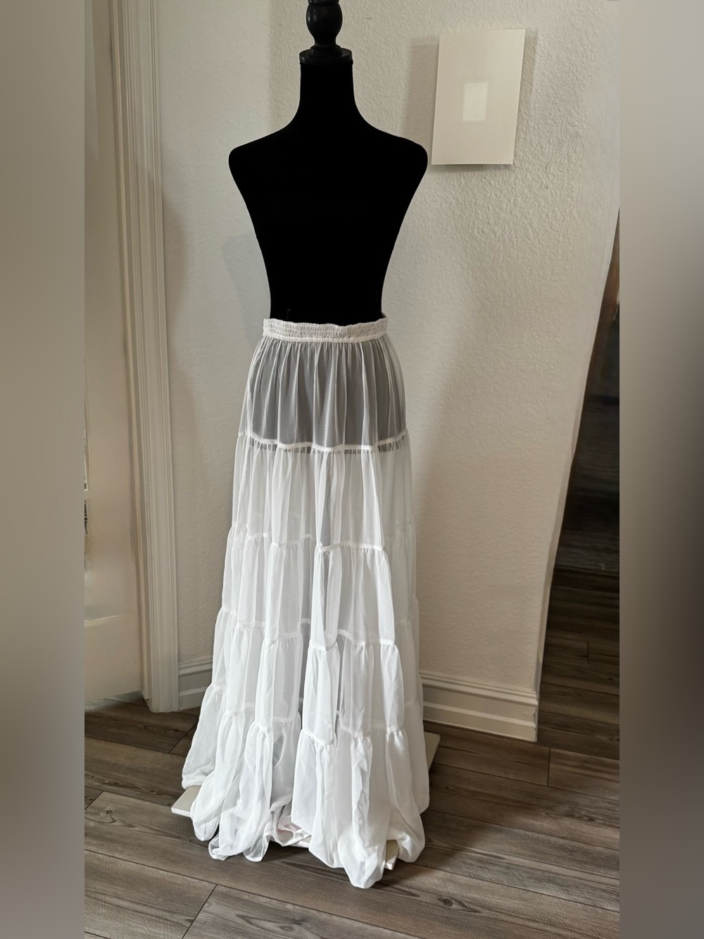 Swimsuit cover up — White Tiered Maxi Skirt - Lightweight Boho Style